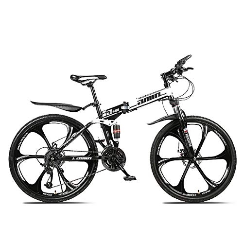 Folding Bike : W&TT Folding Mountain Bike 24 / 26 Inch Adults Off-road Shock Absorber Bicycle 21 / 24 / 27 / 30 Speeds Dual Disc Brakes Bike with High Carbon Soft Tail Frame, Black, 24Inch30S