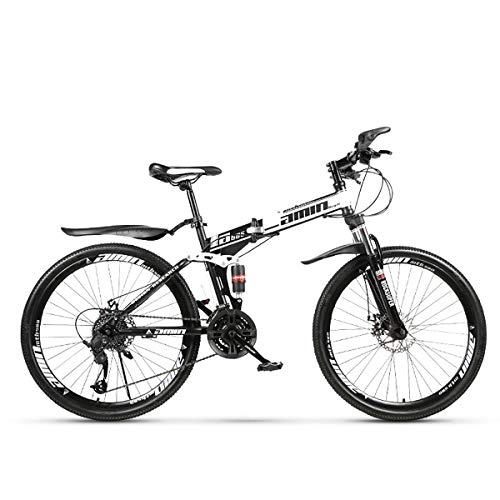 Folding Bike : W&TT Folding Mountain Bike Adults 21 / 24 / 27 / 30 Speeds Off-road Bicycle 24 / 26 Inch High Carbon Soft Tail Bike with Dual Disc Brakes and Shock Absorber, Black, 24Inch24S