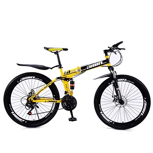 Folding Bike : W&TT Folding Mountain Bike Adults 21 / 24 / 27 / 30 Speeds Off-road Bicycle 24 / 26 Inch High Carbon Soft Tail Bike with Dual Disc Brakes and Shock Absorber, Yellow, 24Inch24S