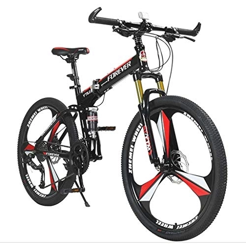Folding Bike : Waqihreu Bicycle Mens Mountain Bike, 17-Inch / Medium High-Tensile Steel Frame, 24-Speed, 26-inch Wheels Folding (Red)