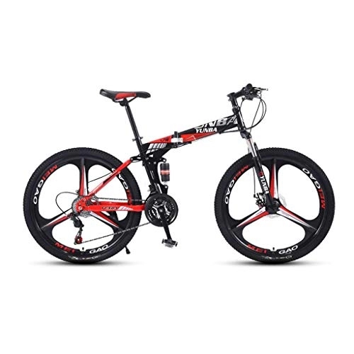 Folding Bike : Waqihreu Bicycle Mountain Bikes - 26 Inch High Carbon Steel Frame Folding Bike - 24 / 27 Speed Gears Dual Disc Brakes Mountain (Red, 27 speed)