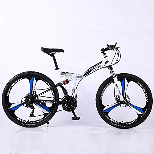 Folding Bike : WEHOLY Bicycle 26 Inch Carbon Steel Mountain Bike, Double Disc Brake Shock Absorption Shifting Soft Tail Folding 24 Speed Bicycle with Disc Brakes and Suspension Fork