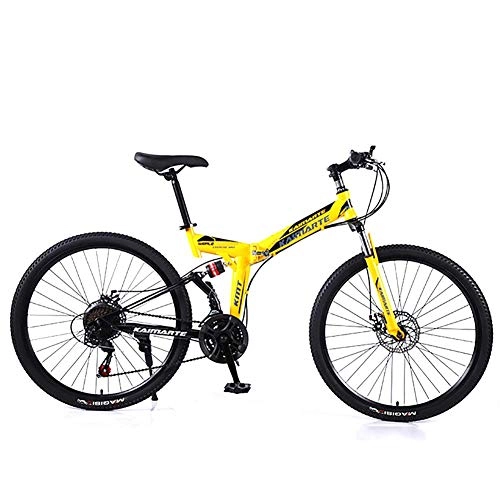 Folding Bike : WEHOLY Bicycle Foldable Mountain Bike Double Disc Brake High Carbon Steel Shock Absorption Frame 24 Speed 26 inch Sports Leisure Men and Women Bicycle