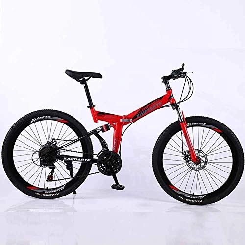 Folding Bike : WEHOLY Bicycle Mountain Bike, 21 Speed Dual Suspension Folding Bike, with 26 Inch Spoke Wheel and Double Disc Brake, for Men and Woman, Red, 27speed