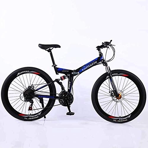Folding Bike : WEHOLY Bicycle Mountain Bike, 24 Speed Dual Suspension Folding Bike, with 24 Inch Spoke Wheel and Double Disc Brake, for Men and Woman, Blue, 27speed