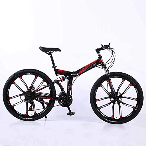 Folding Bike : WEHOLY Bicycle Mountain Bike Folding Frame MTB Bike Dual Suspension Mens Bike 27 Speeds 26 Inch 10-High-Carbon Steel Bicycle Disc Brakes, Black, 27speed