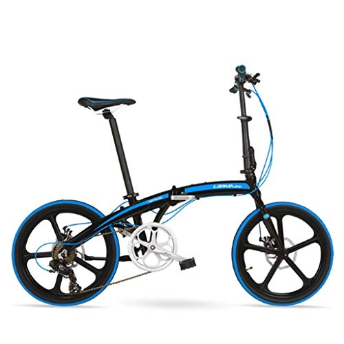 Folding Bike : Weiyue foldable bicycle- 20 Inch Folding Bike Shimano 7 Speed Ultra Light Aluminum Alloy Double Disc Brakes For Men And Women Folding Bicycle (Color : Black blue)