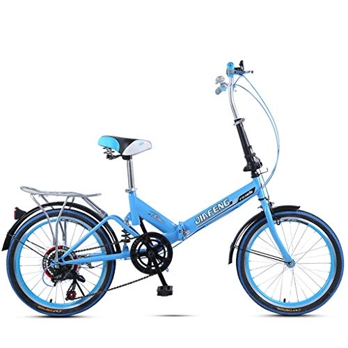 Folding Bike : Weiyue foldable bicycle- 20 Inch Variable Speed Folding Bicycle Bicycle Shock Absorber Bicycle Adult Male And Female Student Car (Color : Blue)