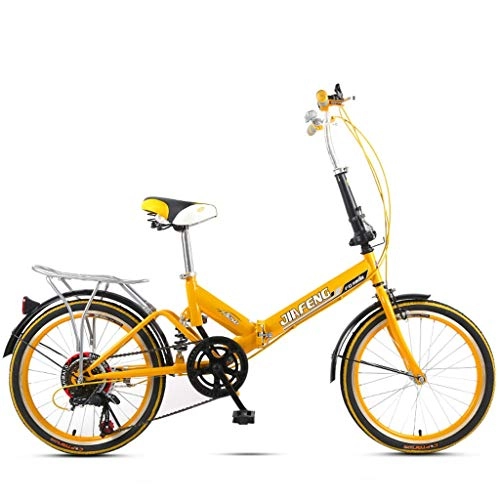 Folding Bike : Weiyue foldable bicycle- 20 Inch Variable Speed Folding Bicycle Bicycle Shock Absorber Bicycle Adult Male And Female Student Car (Color : Yellow)