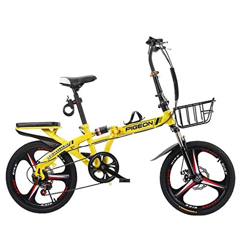Folding Bike : Weiyue foldable bicycle- Folding Bicycle 16 Inch Commuter Portable Mini Shifting Disc Brake Shock Absorber Adult Male And Female Student Car (Color : Yellow)