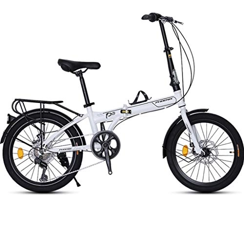 Folding Bike : Weiyue foldable bicycle- Folding Bicycle 20 Inch Adult Men And Women Type Ultra Light Portable Variable Speed Small Wheel Type Off-road Student Bicycle (Color : White)