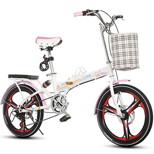 Folding Bike : Weiyue foldable bicycle- Folding Bicycle 20 Inch Adult Men And Women Ultra Light Shock Absorption Mini Stepping Speed Student Bicycle (Color : Pink)