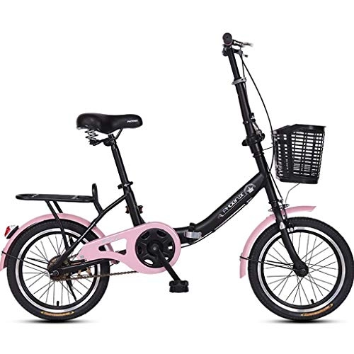 Folding Bike : Weiyue foldable bicycle- Folding Bicycle Adult Boys And Girls 16 Inch Student Leisure Light Ultra Light Travel Bicycle (Color : Pink)