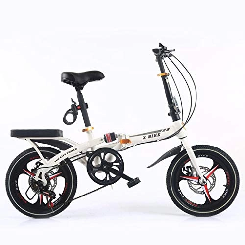 Folding Bike : Weiyue foldable bicycle- Folding Bike Lightweight High-carbon SteelFrame Folding Bicycle 16 Inch Shock Absorber Small Portable Children's Student Bicycle Adult Men And Women (Color : White)
