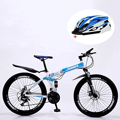 Folding Bike : WellingA Folding Mountain Bike, 24-inch 26 Speed Variable Speed Double Shock Absorption Double Disc Brakes off-Road Adult Riding Outside Sports Travel with Spoke Wheel, 008 21stage Shift, 24inches