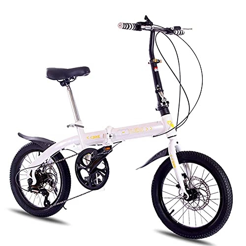 Folding Bike : WENHAO 6 speed Folding Bikes for Adults Unisex Women Teens, bicycle Mens City Folding Pedals, lightweight, aluminum Alloy, comfort Saddle with Adjustable Handlebar & Seat, Disc brake ( Color : White )