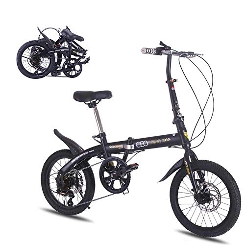 Folding Bike : WGFGXQ 16 Inch Folding Bicycle Aluminum Frame Variable Speed Disc Brake Student Compact Bike
