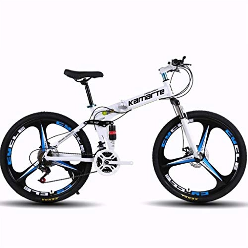 Folding Bike : WGYDREAM Mountain Bike, Foldable 26 Inch Mountain Bicycles Carbon Steel Ravine Bike Oneness wheel Dual Disc Brake Full Suspension 21 24 27 speeds (Color : White, Size : 27 Speed)