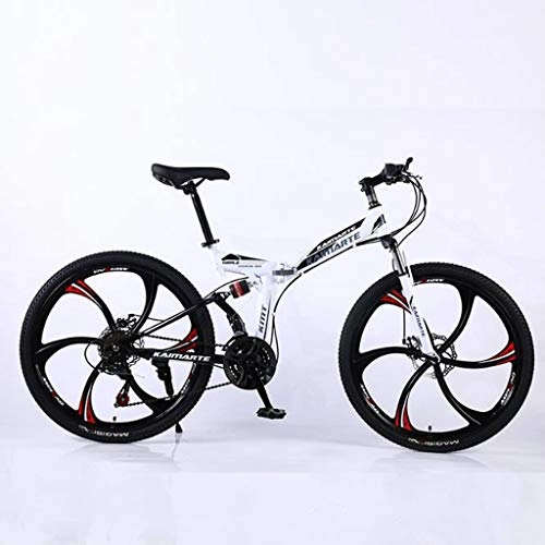 Folding Bike : WGYDREAM Mountain Bike, Foldable Mountain Bicycles 24 Inch 21 24 27 Speeds Carbon Steel Ravine Bike Dual Disc Brake Double Suspension (Color : White, Size : 24 Speed)