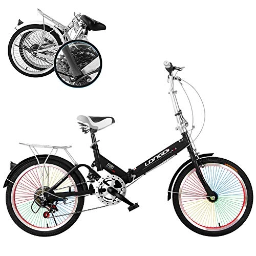 Folding Bike : With Colored Spoke 6 Geared Adults Bike, 20 Inch 6 Speed Foldable Bike, Shock Absorption Lightweight Folding Bicycle For Women And Men-Black 20 Inch