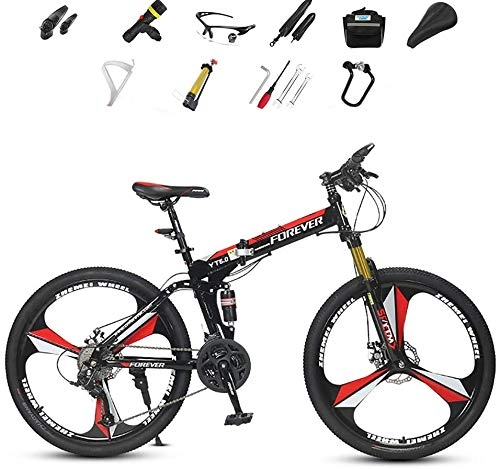 Folding Bike : WJJH Bicycle Mountain Bike Folding Bikes, 26Inch 24-Speed Double Disc Brake Full Suspension Anti-Slip, Lightweight Frame, Commuting / School / Outdoor, A