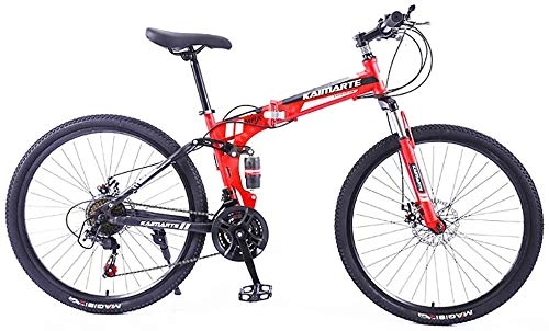 Folding Bike : WJJH Bicycle24 speed Adult Mountain Bikes, Unisex Folding Bike Non-Slip Bicycles, Fast-Speed Comfortable Outroad Racing Cycling, Dual Disc Brakes, Red