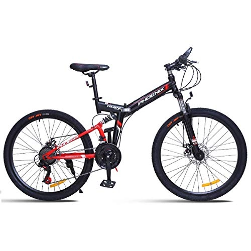 Folding Bike : WJSW 26" Mountain Bike Unisex bicycles 24 Speeds Disc Brake with 17" Frame Black & Red, Red, 24
