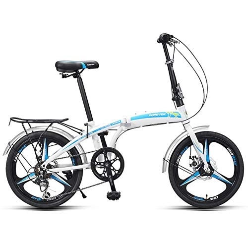 Folding Bike : WJSW Adults Folding Bikes, 20" High-carbon Steel Folding City Bike Bicycle, Foldable Bicycle with Rear Carry Rack, Double Disc Brake Bike, Blue