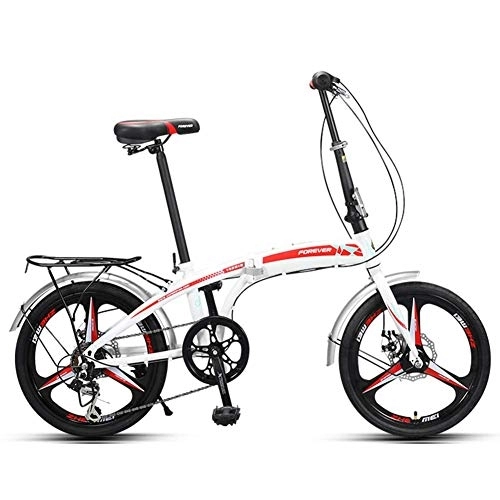 Folding Bike : WJSW Adults Folding Bikes, 20" High-carbon Steel Folding City Bike Bicycle, Foldable Bicycle with Rear Carry Rack, Double Disc Brake Bike, Red