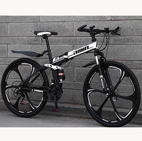 Folding Bike : WJSW Foldable Bike Mountain Bike Bicycle for Adults, High-Carbon Steel MBT Bike, Full Suspension Shock-Absorbing Front Fork, Dual Disc Brakes