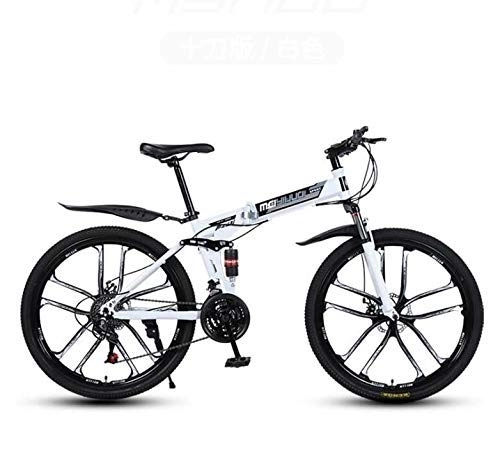 Folding Bike : WJSW Folding Mountain Bicycle Bike for Adults, PVC Pedals And Rubber Grips, High Carbon Steel Frame, Spring Suspension Fork, Double Disc Brake