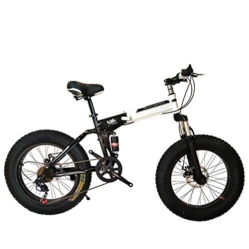 Folding Bike : WJSW Folding Mountain Bike 20 / 26 Inch 27 Speed, Gears with 4.0" Fat Tyres Snow Bicycles, Black, 20