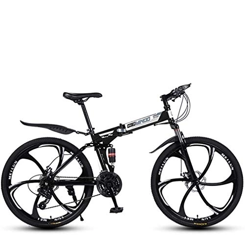 Folding Bike : WJSW Lightweight Folding Variable Speed 26 Inch Mountain Bike, High-carbon steel Frame Bikes Dual Disc Brake Bicycle, 21-24 - 27 Speeds, Black, 21speed
