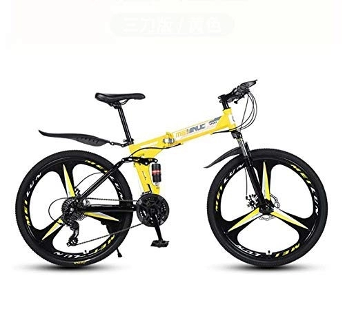 Folding Bike : WJSW Mountain Bike for Adults, Folding Bicycle High Carbon Steel Frame, Full Suspension MTB Bikes, Double Disc Brake, PVC Pedals