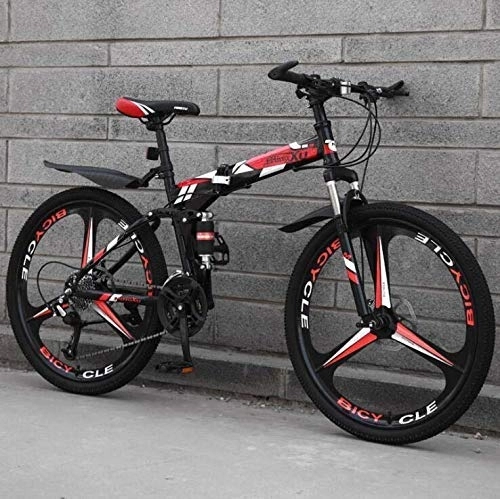 Folding Bike : WJSW Mountain Bike for Adults, Full Suspension MBT Bike High Carbon Steel Frame Folding Bicycles Dual Disc Brakes Mountain Bicycle