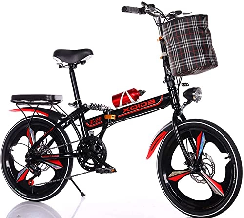 Folding Bike : WLGQ 20 Inch Folding Bike, Carbon Steel Frame Bicycle Folding Bike with Comfort Saddle Basket and Stand Luggage Rack C, 20 in (A 20 in)