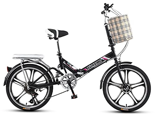 Folding Bike : WLGQ 20 Inch Folding Bike, Folding Bike 6-Speed Derailleur with Luggage Rack, Full Suspension Mountain Bike Racing Bike C, 20 in (D 20 in)