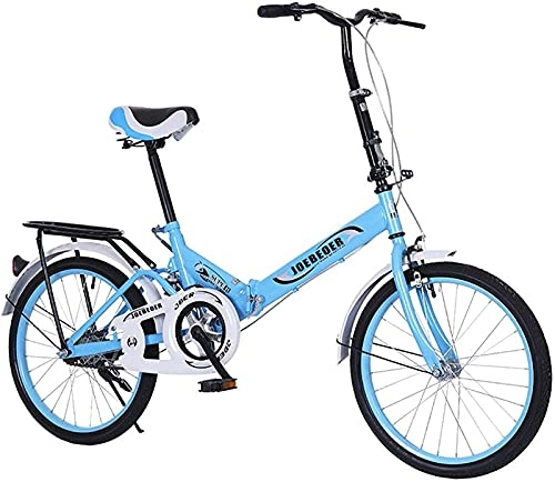 Folding Bike : WLGQ Adult Folding Bike 20 Inch Folding Bicycle Foldable Ultralight Portable Bikes, for Students Office Workers Outdoors Riding Excursion Blue, 20 in (Blue 20 in)