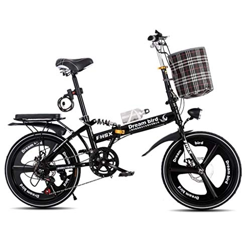 Folding Bike : WLGQ Bicycle Folding Shifting Disc Brakes 20 Inch Shock Absorption Unisex Ultralight Portable Folding Bicycle (Color : Black)
