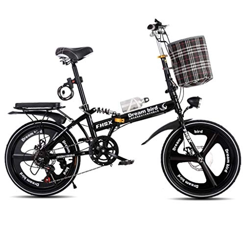 Folding Bike : WLGQ Bicycle Folding Shifting Disc Brakes 20 Inch Shock Absorption Unisex Ultralight Portable Folding Bicycle (Color : Black, Size : 150 * 35 * 110cm)