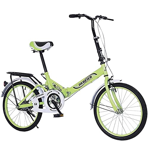 Folding Bike : WLGQ Folding Bicycle, 20 Inch Portable V Folding Bike with Shock Absorber Mature Male and Female Students Adult Folding Shock Bike Singlespeed Green, 20 in (Green 20 in)
