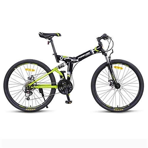 Folding Bike : WLMGWRXB 24 / 26 inch Adjustable seat height folding double suspension 24 speed mountain bike, Green, 24inch