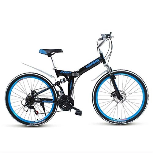 Folding Bike : WLMGWRXB 24 / 26 inch Full suspension fold Disc brake 21 speed Mountain Bike, Blue