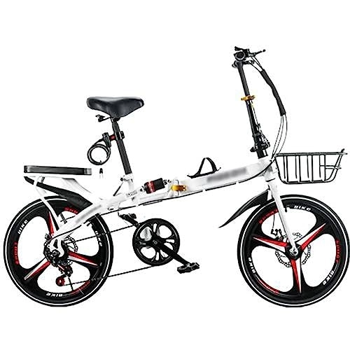 Folding Bike : WOLWES Adult Folding Bike, 6 Speed Full Suspension Bicycle Camping Bicycle Carbon Steel Frame Folding Bike, with Dual Disc Brake for Teens, Adults A, 20in