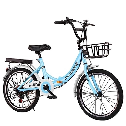 Folding Bike : WOLWES Folding Bike 6-Speed Folding Bicycle High Carbon Steel City Bike Height Adjustable Folding Bike with Rear Carry Rack, Front and Rear Fenders C, 20in