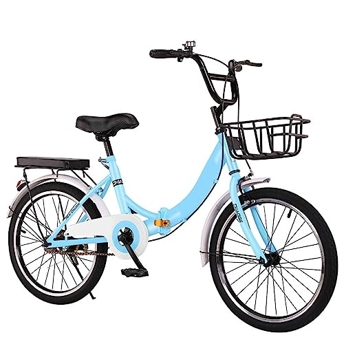 Folding Bike : WOLWES Folding Bike, High-Carbon Steel Frame Folding Bikes, Height Adjustable, with Rear Carry Rack, Lightweight Portable Bike for Women and Men C, 20in