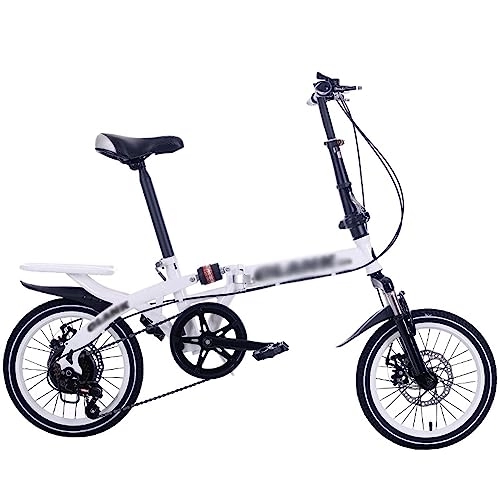 Folding Bike : WOLWES Folding Bike, icycles Folding Bike for Adult 7 Speed Shifter, High Carbon Steel Full Suspension Bicycle with Disc Brake, Folding Bike for Men Women A, 16in