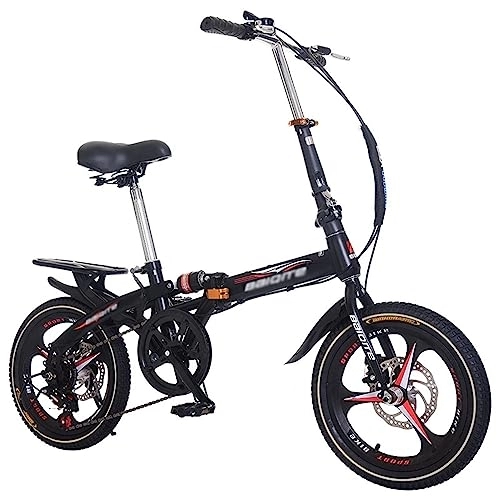 Folding Bike : WOLWES Folding City Bike Bicycle, 6-Speed Folding Bicycle for Adult, Lightweight Foldable Bike Dual Disc-Brake Height Adjustable Folding Bike, for Teens, Adults A, 14in
