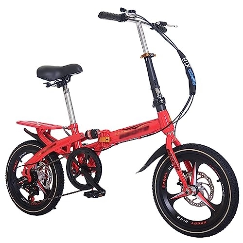 Folding Bike : WOLWES Folding City Bike Bicycle, 6-Speed Folding Bicycle for Adult, Lightweight Foldable Bike Dual Disc-Brake Height Adjustable Folding Bike, for Teens, Adults C, 14in