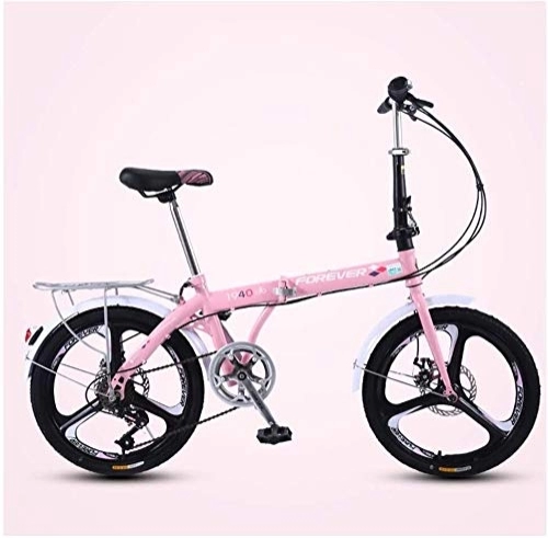 Folding Bike : Women Folding Bike, 20 Inch 7 Speed Adults Foldable Bicycle Commuter, Light Weight Folding Bikes, High-carbon Steel Frame, Pink Three Spokes (Color : Pink Three Spokes)